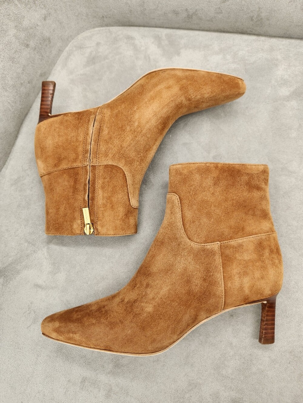 Veronica Beard Heeled Booties 8 Tan Hazelwood Suede Kelby Snip Toe Monochromatic